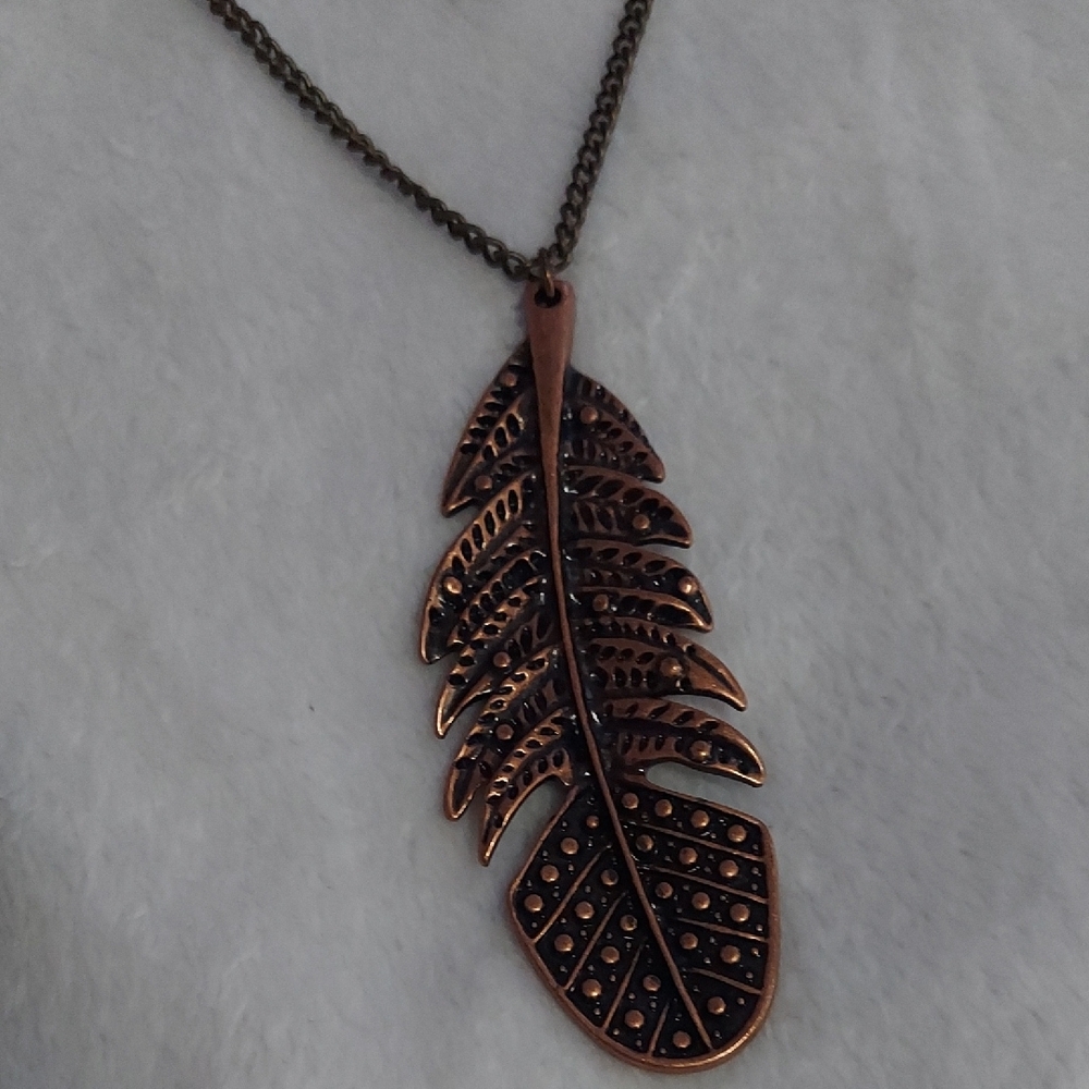 6/$10 Copper Feather Pendant Necklace - Picture 3 of 6